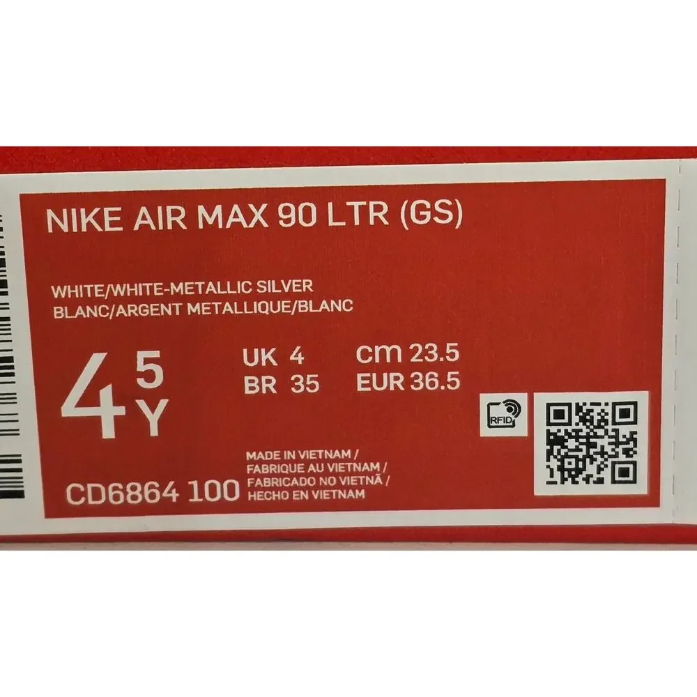 SHOEBOX ONLY - Nike Air Max 90 LTR GS White Metallic Silver Size 4Y CD6864-100